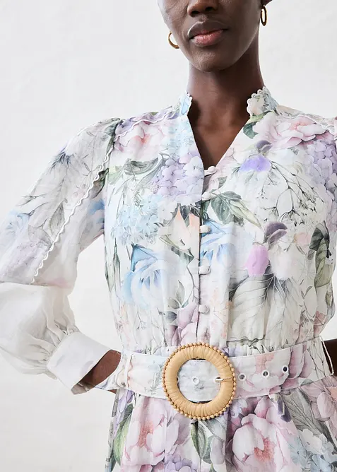 Midikjole i rami (2-delt sett med belte), bonprix