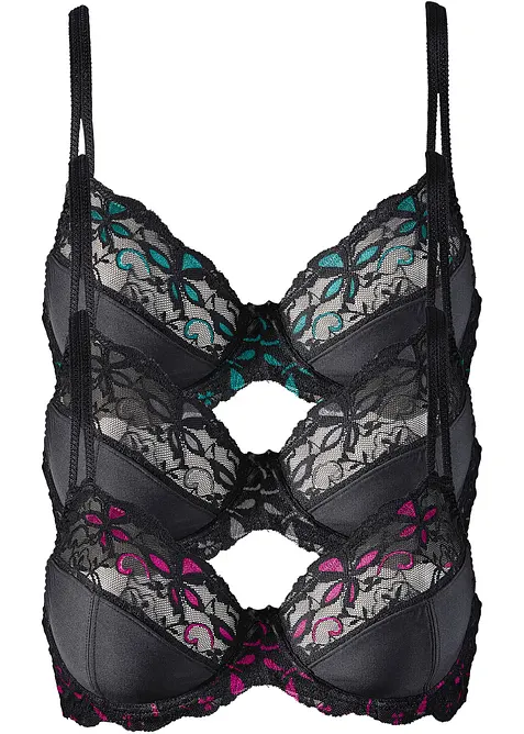 Spile-BH med delikate blonder (3-pack), bonprix