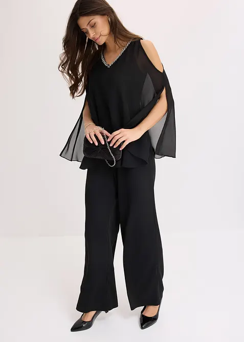 Jumpsuit med overkast og strasspynt, bonprix