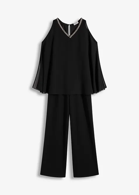 Jumpsuit med overkast og strasspynt, bonprix