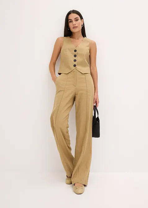 High Waist-bukse med lin og legg, bonprix