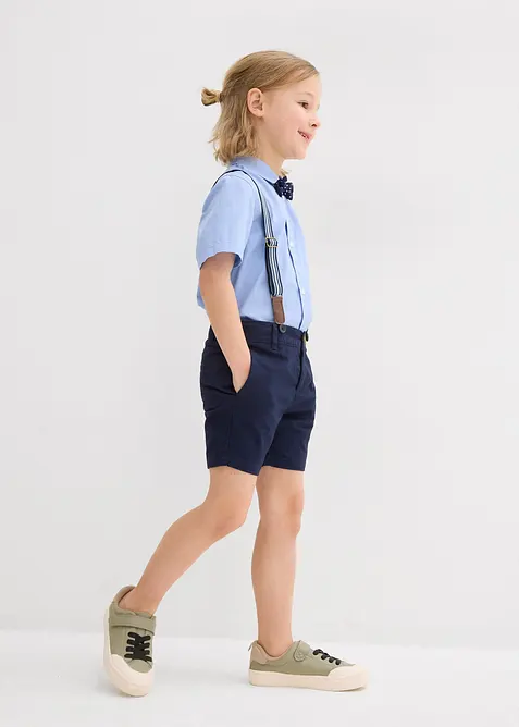 Kortermet skjorte, shorts i chinos-modell, bukseseler og tversoversl&oslash;yfe (4-delt sett), bonprix