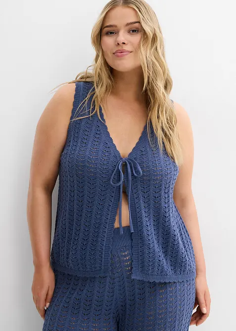 Strikket vest med hullm&oslash;nster, bonprix