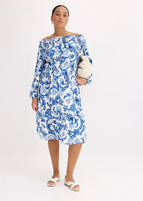 Kjole i strukturert viskose med singoalla-utringning, bonprix