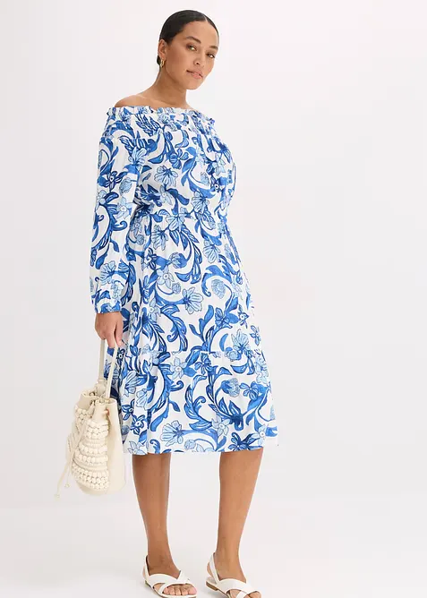 Kjole i strukturert viskose med singoalla-utringning, bonprix