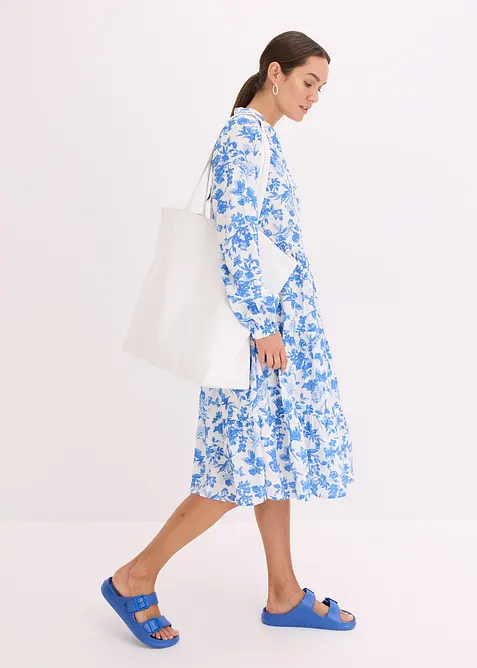 Kjole i lett viskose med V-hals og kort knappestolpe, bonprix