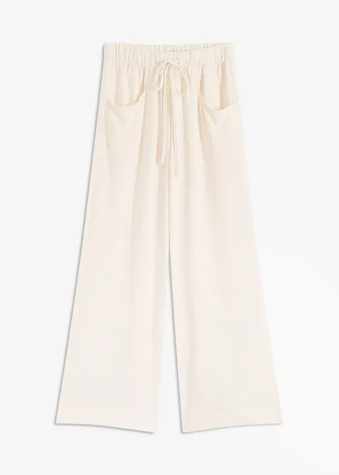 Bukse i lett krepp med vide ben, bonprix