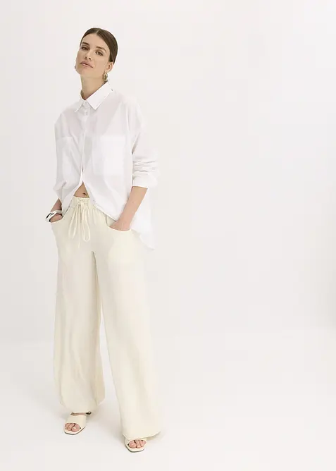 Bukse i lett krepp med vide ben, bonprix