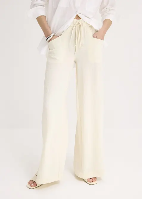 Bukse i lett krepp med vide ben, bonprix