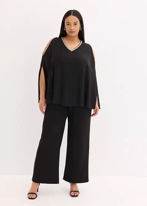 Jumpsuit med overkast og strasspynt, bonprix