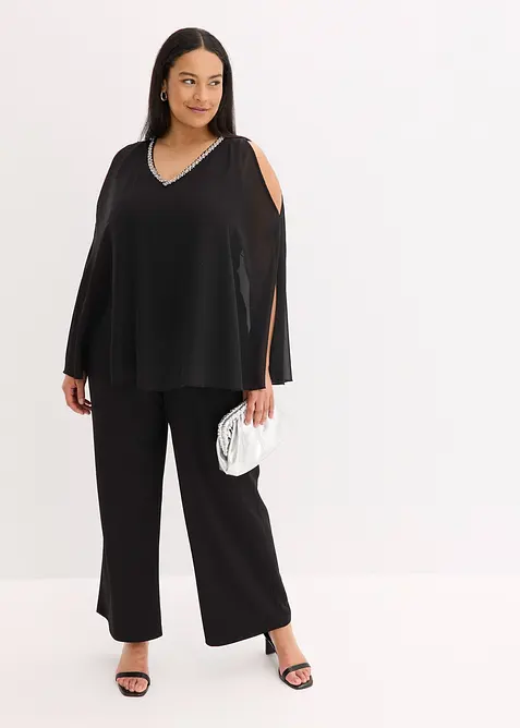 Jumpsuit med overkast og strasspynt, bonprix