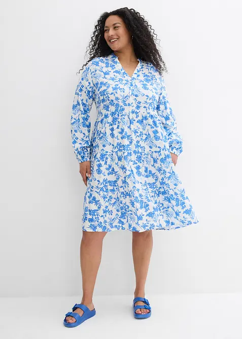 Kjole i lett viskose med V-hals og kort knappestolpe, bonprix