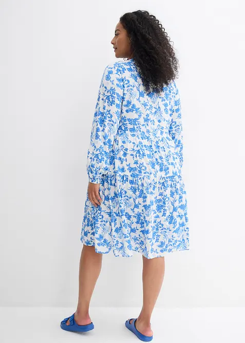 Kjole i lett viskose med V-hals og kort knappestolpe, bonprix