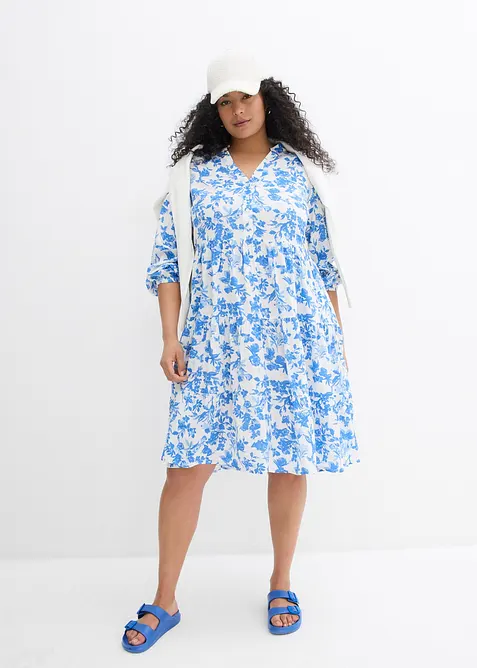 Kjole i lett viskose med V-hals og kort knappestolpe, bonprix