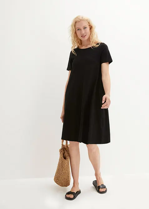 Trikotkjole med lommer, i flammegarn av bomull, knelang, bonprix