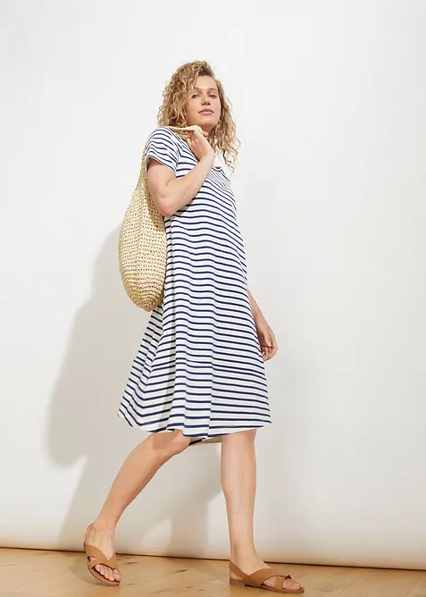 Trikotkjole med lommer, i flammegarn av bomull, knelang, bonprix