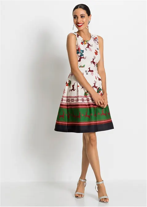 Ettersittende kjole i formstabilt scuba-materiale med julemotiv, bonprix