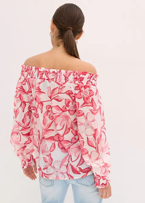 Bluse med print og singoalla-utringning, bonprix