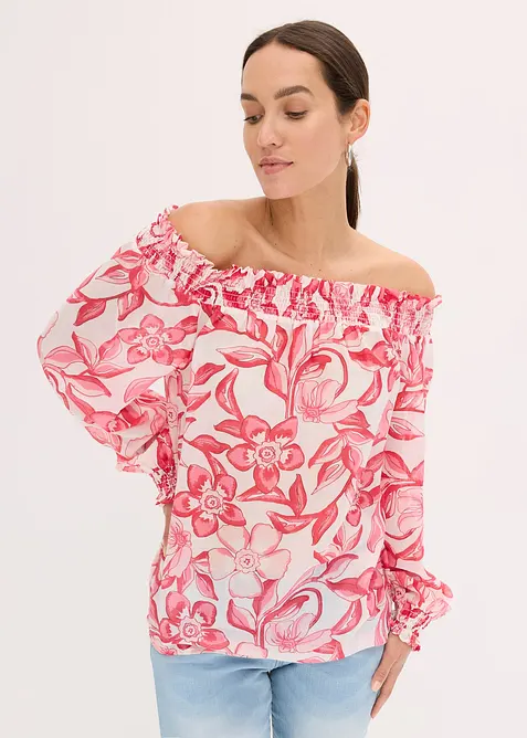 Bluse med print og singoalla-utringning, bonprix