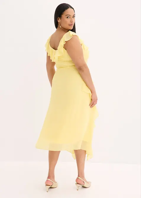 Chiffonkjole med stropper og volanger, bonprix