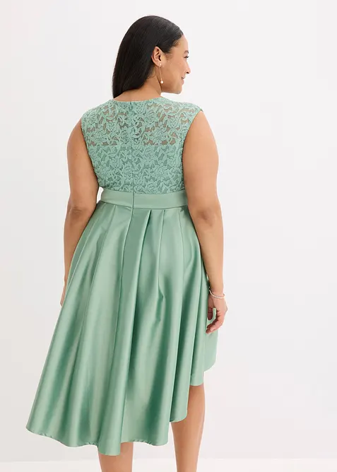 Kjole i glinsende sateng med blonder og lengre bakstykke, bonprix