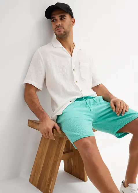 Shorts i 100% bomullsmusselin, Regular Fit, bonprix