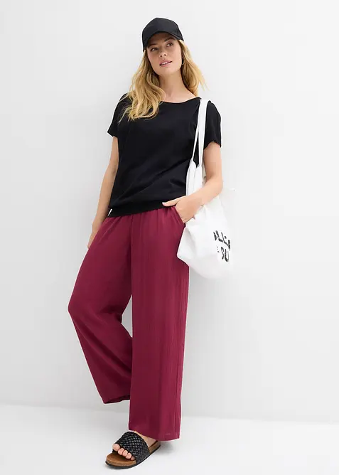 Topp i flammegarn av &oslash;kologisk bomull med vaflet linning, bonprix