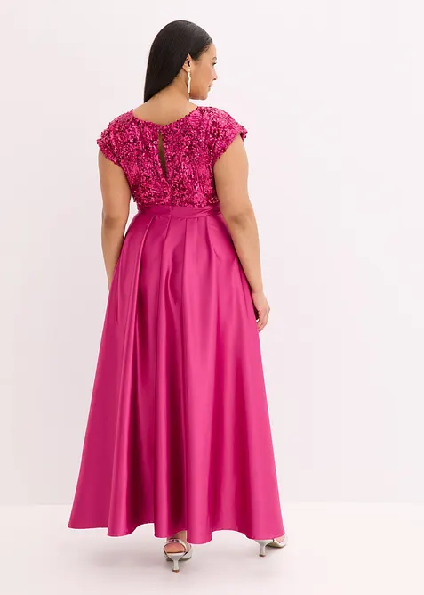 Selskapskjole i glansfull sateng med paljetter, bonprix