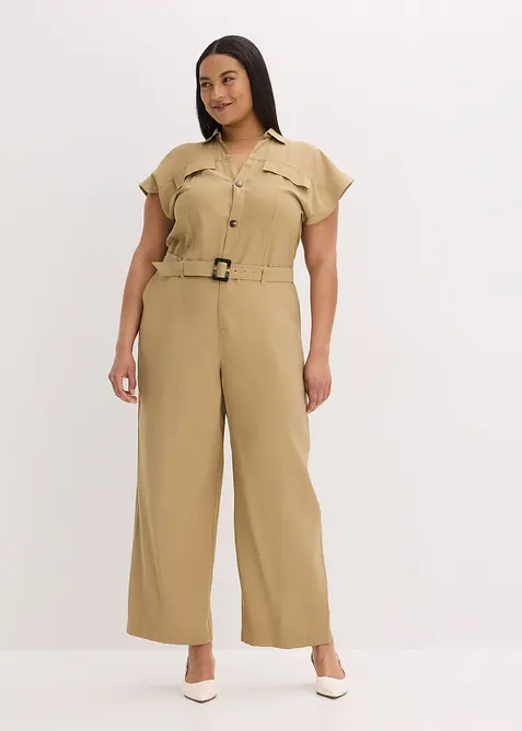 Jumpsuit i viskose med knytebelte, bonprix