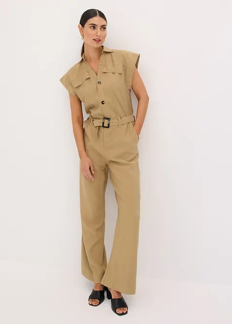 Jumpsuit i viskose med knytebelte, bonprix