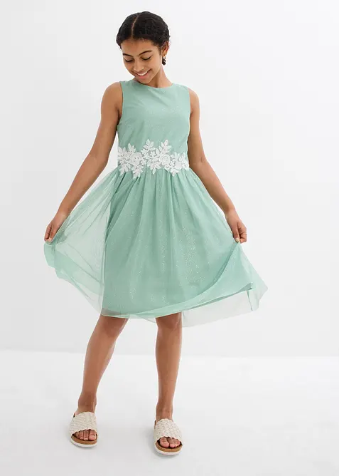 Midikjole med blondebesetning, bonprix