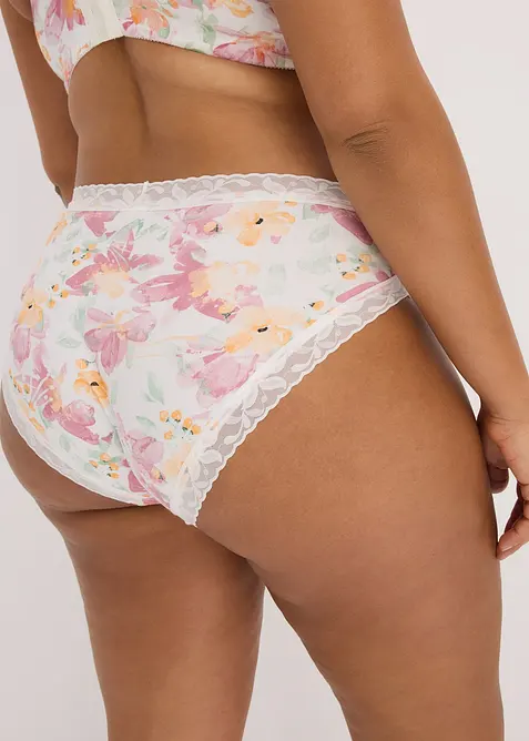 Truse med h&oslash;y midje, &oslash;kologisk bomull og blonder (5-pack), bonprix