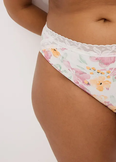 Truse med h&oslash;y midje, &oslash;kologisk bomull og blonder (5-pack), bonprix