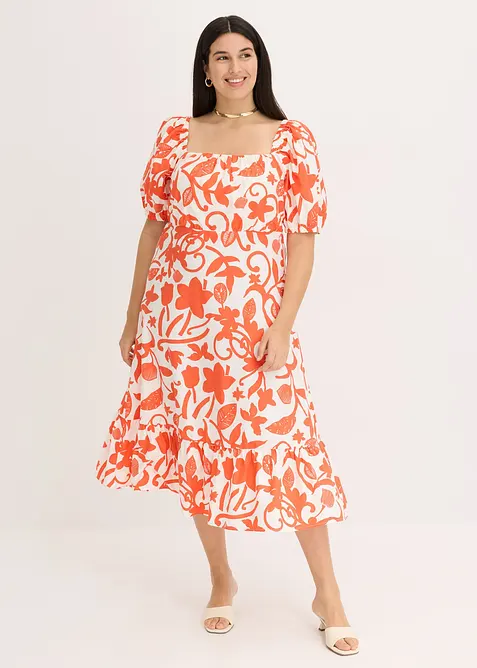 Midikjole i &oslash;kologisk bomull, bonprix