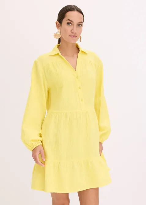 Kort kjole i musselin med volanger, bonprix