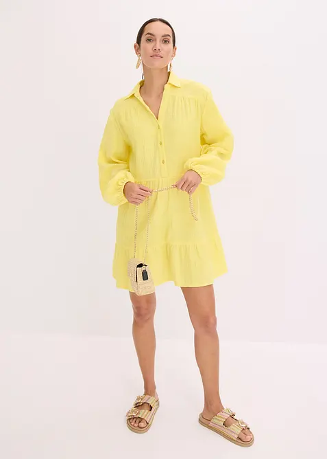 Kort kjole i musselin med volanger, bonprix