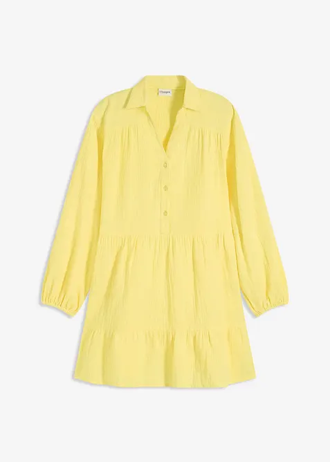 Kort kjole i musselin med volanger, bonprix