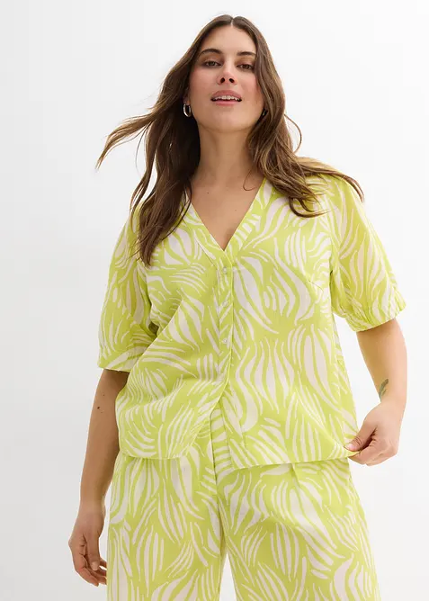 Kortermet bluse i lin-look, bonprix