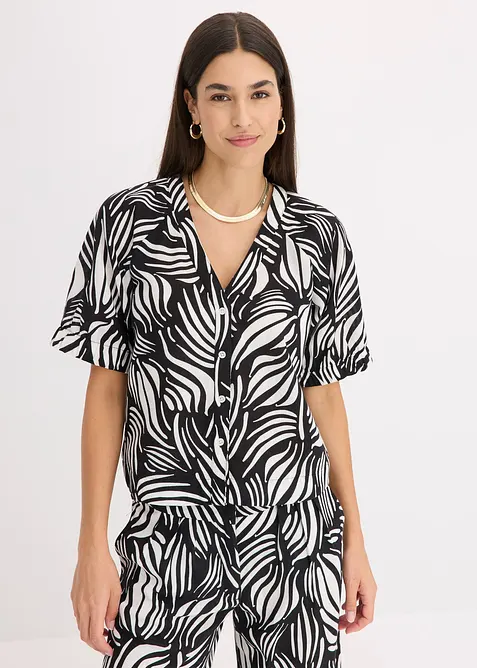 Kortermet bluse i lin-look, bonprix