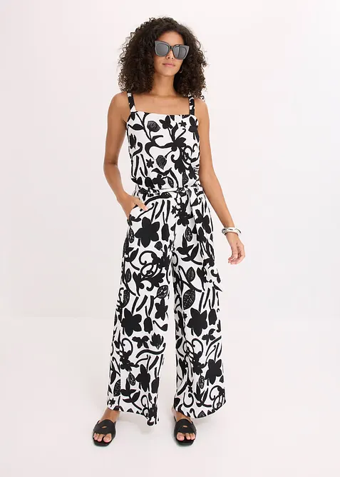 Jumpsuit i strukturert jersey med trykt m&oslash;nster, bonprix