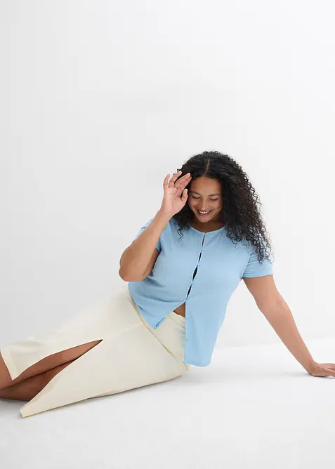 Midiskjørt i luftig linmiks, bonprix