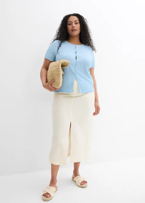 Midiskjørt i luftig linmiks, bonprix