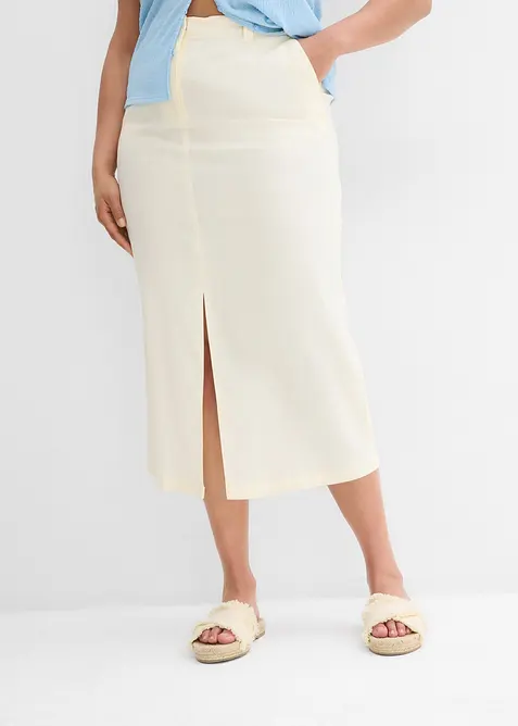 Midiskjørt i luftig linmiks, bonprix