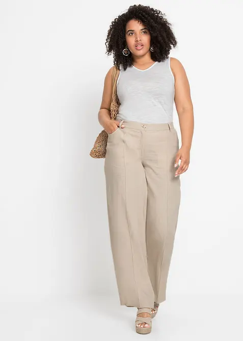 Bukse i lett linmiks med vide ben, bonprix