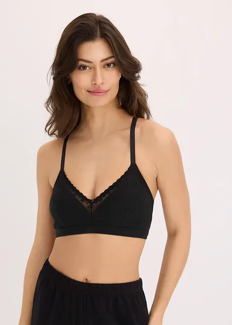 Vattert bralette uten bøyle med økologisk bomull (2-pack), bonprix