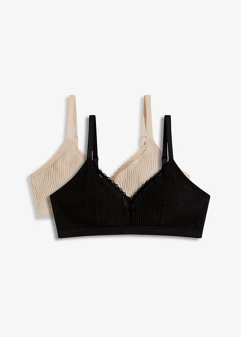 Vattert bralette uten bøyle med økologisk bomull (2-pack), bonprix
