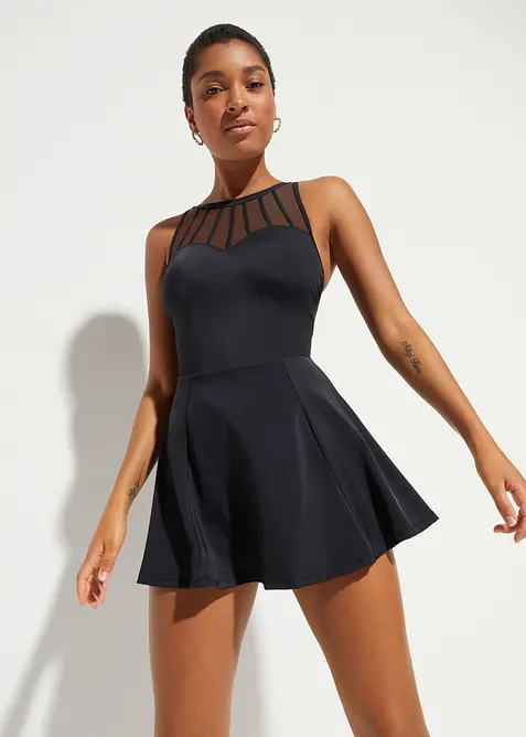 Shape-badekjole med transparent mesh, middels formende, bonprix