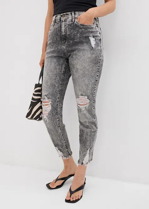 High Waist-mom-jeans med destroyed-effekt, bonprix