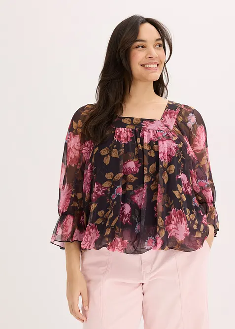 Bluse med ballongkant nede, bonprix