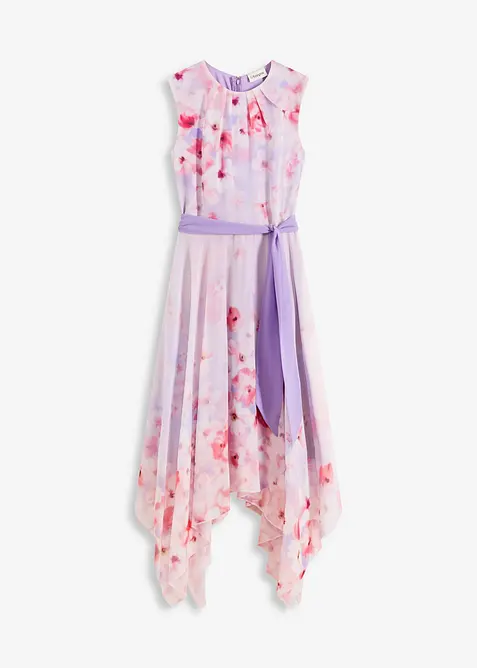 Chiffonkjole med snipper i falden og knytebelte, bonprix